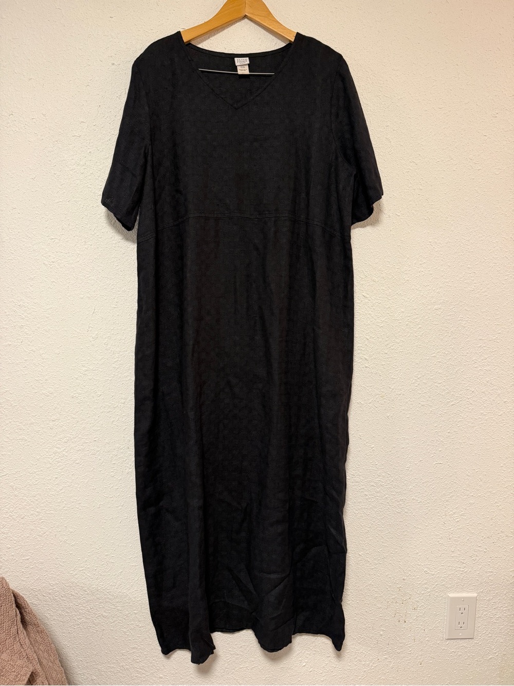 Eileen Fisher Irish Linen Short Sleeve Black Maxi Dress size 1X